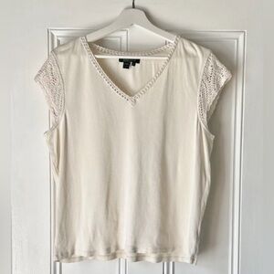 Lauren Ralph Lauren Shirt Womens 2X Crochet Lace V Neck Short Sleeve Top Cream